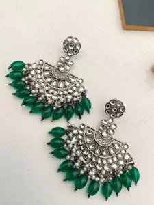 ABDESIGNS German Silver Stone Studded & Beaded Contemporary Drop Earrings