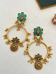 ABDESIGNS Gold-Plated Stones Studded & Beaded Circular Drop Earrings