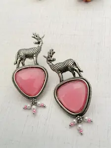 ABDESIGNS German Silver Stone Studded & Beaded Contemporary Drop Earrings