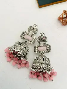 ABDESIGNS Ornamental Greman Silver Stone Studded & Beaded Jhumkas