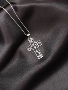 Exotic India Sterling Silver-Plated Cross Contemporary Pendant