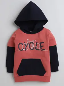 BUMZEE Boys Typography Printed Hooded Sweatshirt