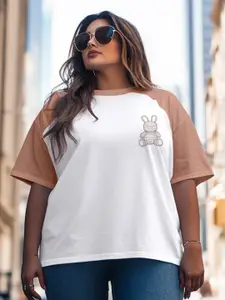 JUNEBERRY Women Printed Round Neck Pure Cotton Plus Size Tshirt