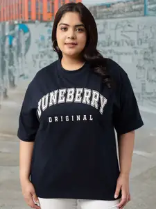 JUNEBERRY Women Printed Round Neck Pure Cotton Plus Size Oversized Tshirt
