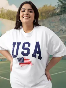 JUNEBERRY Women Printed Round Neck Pure Cotton Plus Size Tshirt