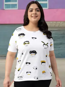 JUNEBERRY Women Printed Round Neck Pure Cotton Tshirt