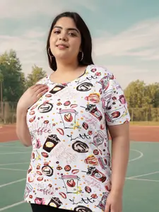 JUNEBERRY Women Graphic Printed Round Neck Pure Cotton Tshirt