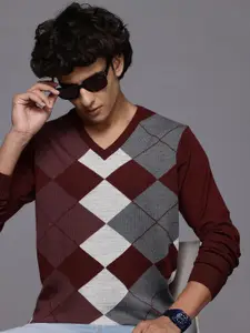 Louis Philippe Geometric Printed Sweater