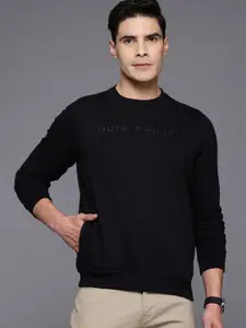 Louis Philippe Brand Name Printed Solid Sweatshirt