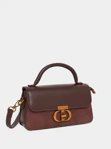 Styli Women Solid Brown Buckle Detail Structured Satchel Handbag