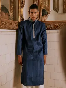 Andamen Striped Mandarin Collar Thread Work Kurta