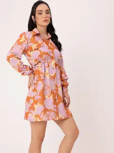 DressBerry Printed Cinched Waist Shirt Style Mini Dress