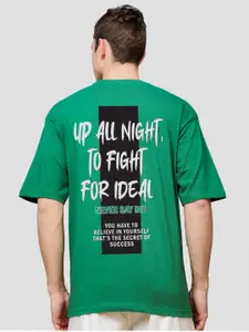 ADRO Men Typography Printed Drop-Shoulder Sleeves Cotton Oversized T-Shirt