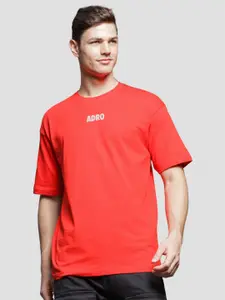 ADRO Men Typography Printed Drop-Shoulder Sleeves Cotton Oversized T-Shirt
