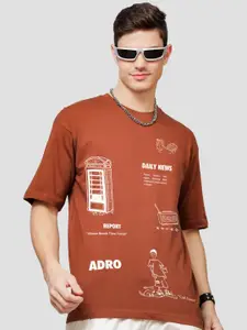 ADRO Men Graphic Printed Drop-Shoulder Sleeves Cotton Oversized T-Shirt