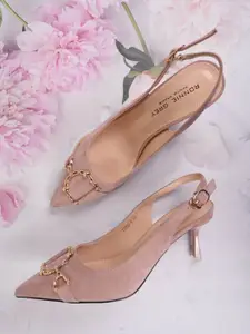 Ronnie Grey Embellished PU Kitten Pumps with Bows