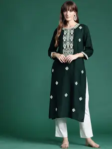 Indo Era Women Ethnic Motifs Embroidered Thread Work Kurta