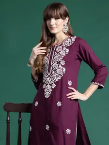 Indo Era Women Floral Embroidered Thread Work Kurta