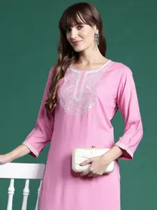 Indo Era Women Floral Embroidered Thread Work Kurta