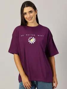 THE HOLLANDER Women Graphic Printed Neck Cotton Oversized T-Shirt