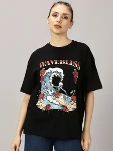 THE HOLLANDER Women Graphic Printed Round Neck Cotton Oversized T-Shirt