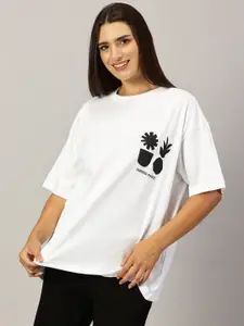 THE HOLLANDER Women Graphic Printed Round Neck Cotton Oversized T-Shirt
