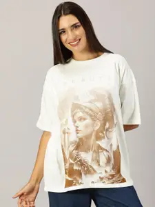 THE HOLLANDER Women Graphic Printed Round Neck Cotton Oversized T-Shirt