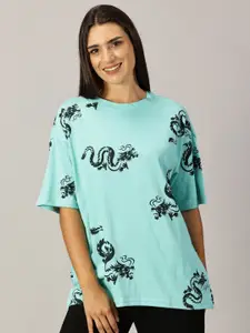 THE HOLLANDER Women Graphic Printed Round Neck Cotton Oversized T-Shirt