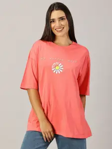THE HOLLANDER Women Graphic Printed Neck Cotton Oversized T-Shirt