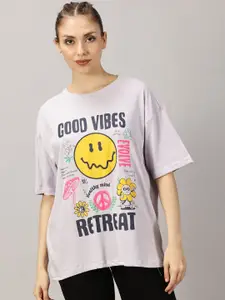 THE HOLLANDER Women Graphic Printed Round Neck Cotton Oversized T-Shirt