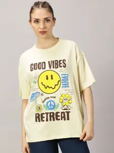 THE HOLLANDER Women Graphic Printed Round Neck Cotton Oversized T-Shirt