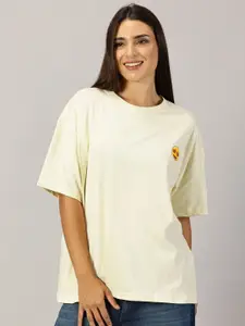 THE HOLLANDER Women Typography Printed Round Neck Cotton Oversized T-Shirt