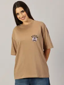 THE HOLLANDER Women Typography Printed Round Neck Cotton Oversized T-Shirt