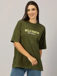 THE HOLLANDER Women Graphic Printed Round Neck Cotton Oversized T-Shirt