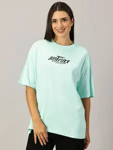 THE HOLLANDER Women Graphic Printed Neck Cotton Oversized T-Shirt