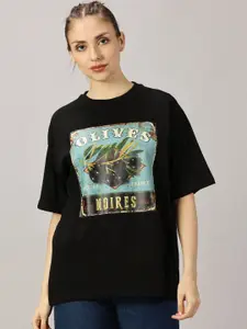 THE HOLLANDER Women Graphic Printed Round Neck Cotton Oversized T-Shirt