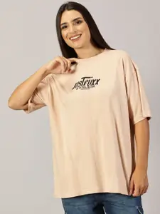 THE HOLLANDER Women Graphic Printed Neck Cotton Oversized T-Shirt