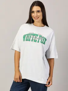 THE HOLLANDER Women Typography Printed Round Neck Cotton Oversized T-Shirt