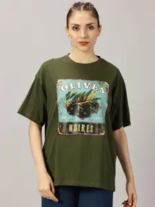 THE HOLLANDER Women Graphic Printed Round Neck Cotton Oversized T-Shirt