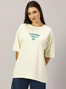 THE HOLLANDER Women Graphic Printed Round Neck Cotton Oversized T-Shirt