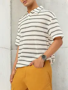 Kook N Keech Urban Nomadic Knit Striped Textured Polo Tee