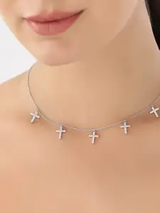 JUPRA Silver Holy Cross Studded Charms 925 Sterling Silver Necklace