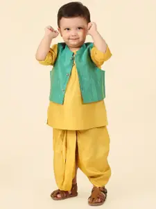 Fabindia Infant Boys Round Neck Straight Kurta with Dhoti Pants & Nehru jacket