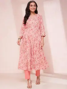 Fabindia Floral Printed V-Neck Cotton A-Line Kurta