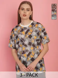 MACK JONNEY Women Floral 3 Printed Pockets T-shirt