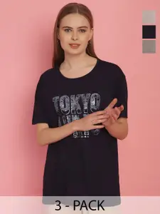 MACK JONNEY Women Typography 3 Printed Applique T-shirt