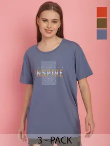 MACK JONNEY Women Typography 3 Printed Applique T-shirt