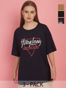 MACK JONNEY Women Cotton Typography Pack of 3 Printed Pockets T-shirt