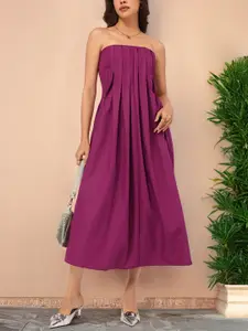 DressBerry Posh & Glam Pleated Strapless A-Line Midi Dress