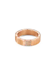 Guy Laroche Audrey Rose Gold-Plated Stainless Steel Crystals Studded Finger Ring